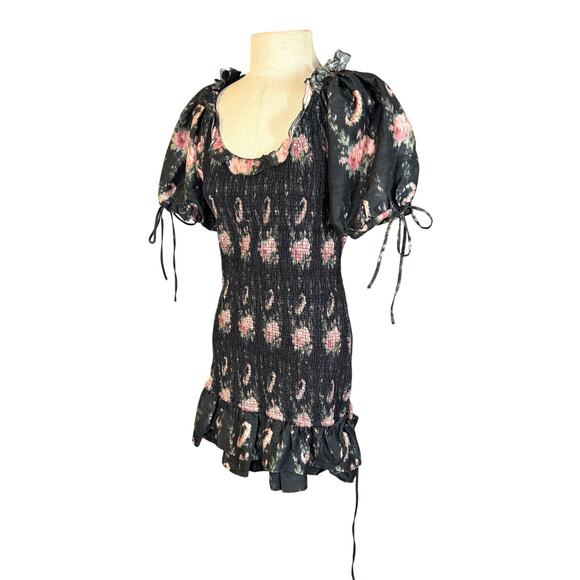 LOVESHACKFANCY Violett Dress Black Coffee M Floral Ruffle Silk Party Mini Date - Picture 6 of 14